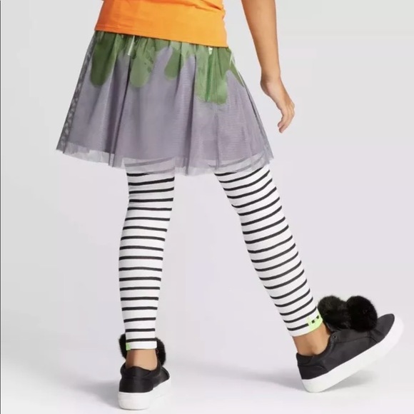 Halloween leggings girls size 6 7 8 10 12 black striped green slime